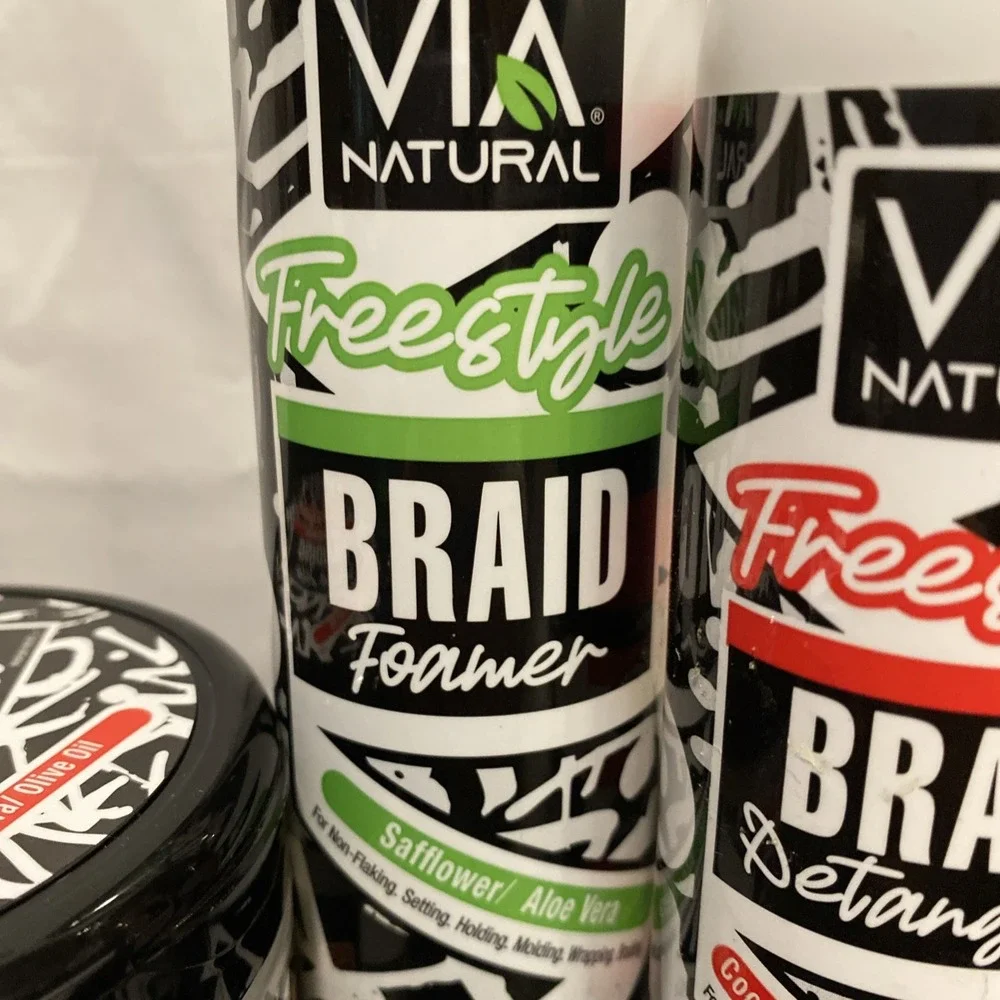 VIA Natural Freestyle Braid Foamer, Braid Detangler,‎ Shine Set Of 3